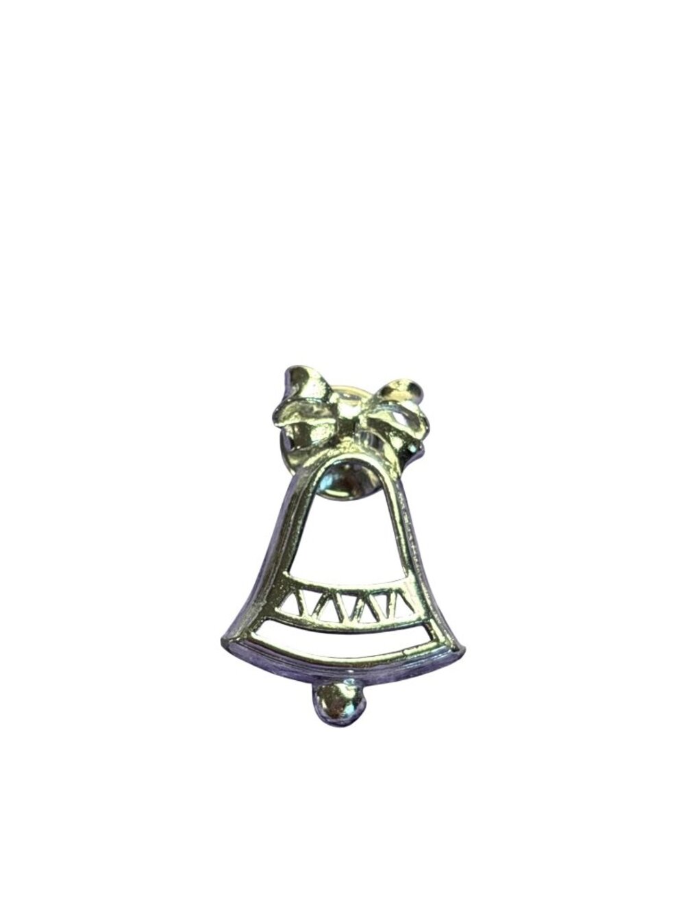 Vtg 1981 Avon Festive Bell Pin Silvertone Christmas Holiday Bell Bow 1 1/8 inch